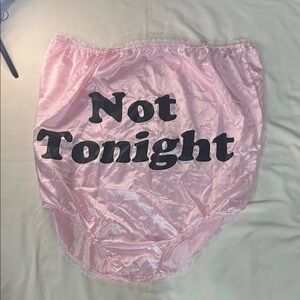Pink Satin High-Waist Panties with "Not Tonight" Print